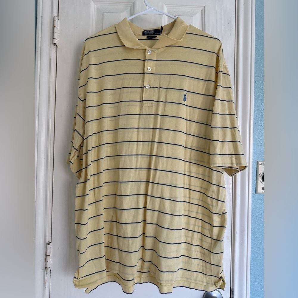 POLO GOLF Ralph Lauren Short Sleeve Golf Polo Yellow Blue Striped XL
